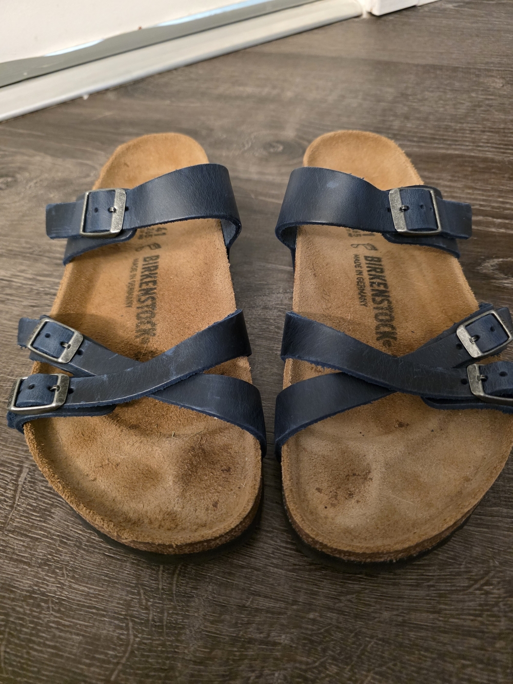 Birkenstock Navy Triple-Strap Buckle Sandals
